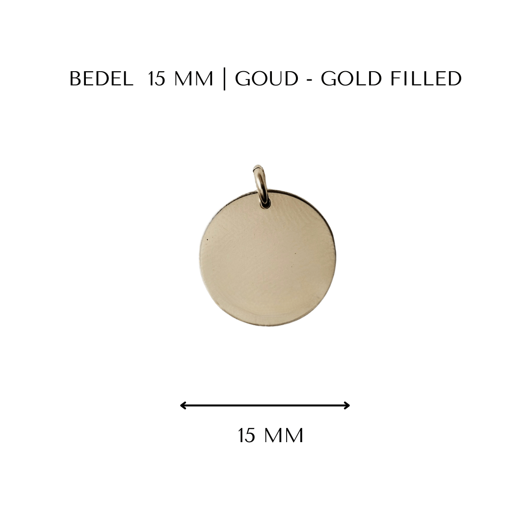 Bedel met naam rond | 15 mm | GOUD - GOLD FILLED - Kleine Zus