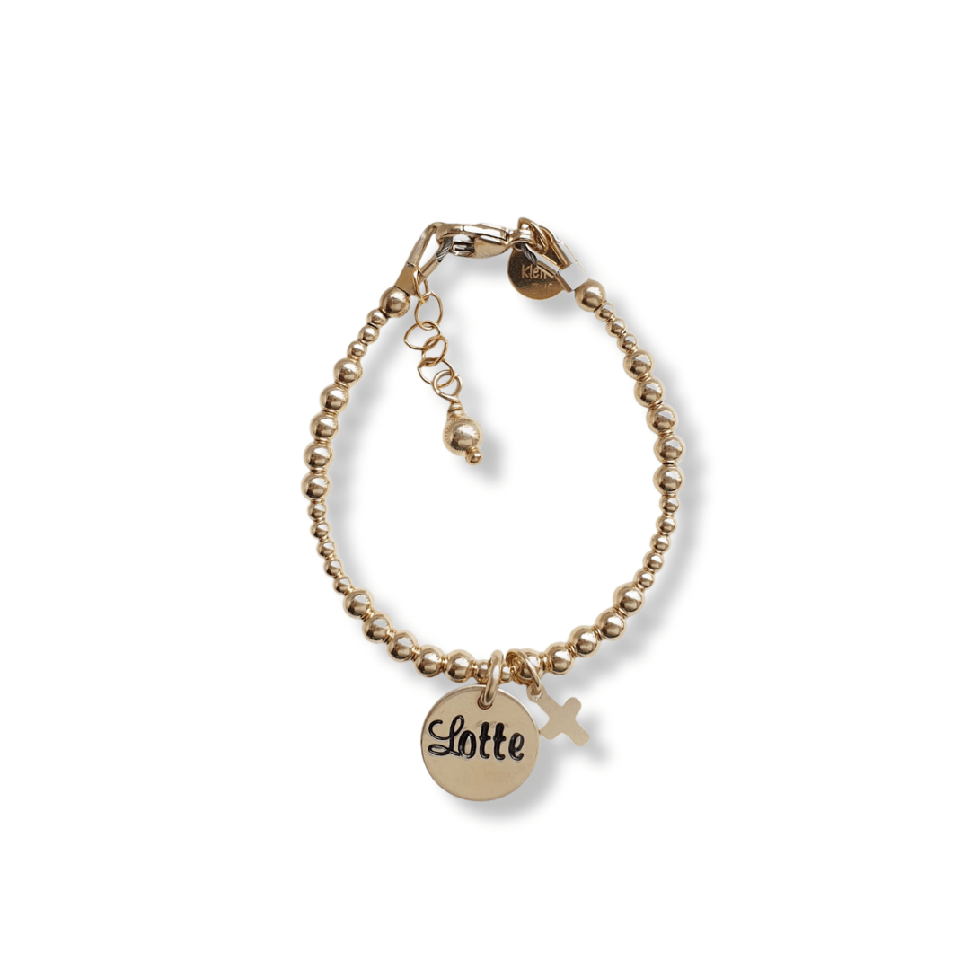 armband met naam & kruisje | Baby | Mila | GOUD - GOLD FILLED - Kleine Zus