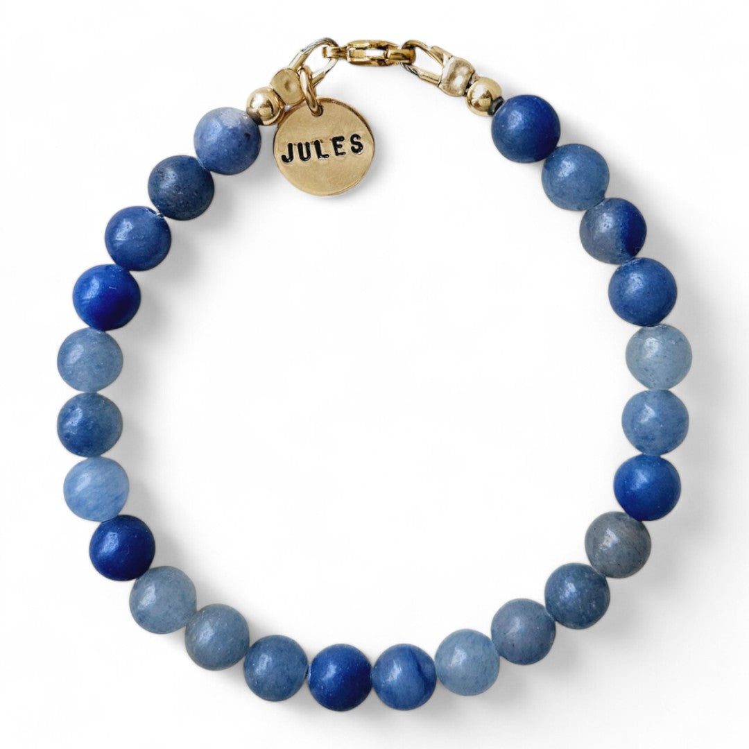 Armband met naam heren goud blauwe aventurijn