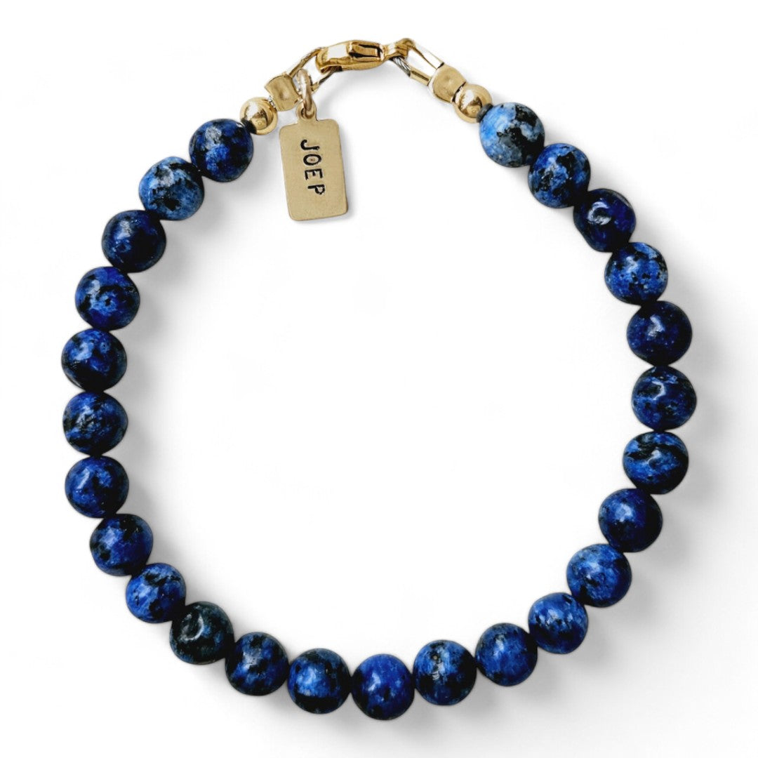 Armband met naam goud heren blauwe kwarts