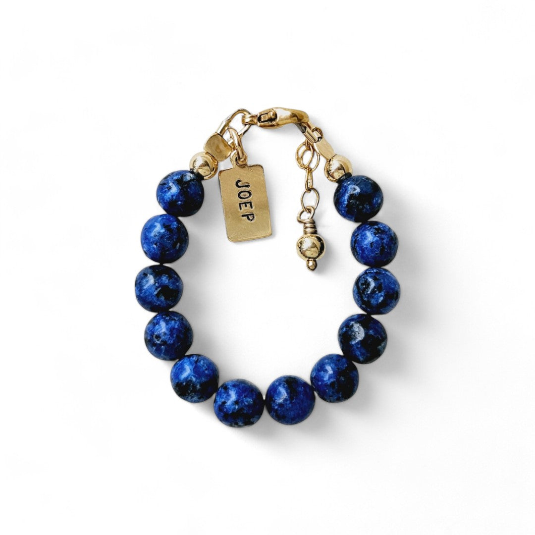 Armband met naam goud jongens blauwe kwarts