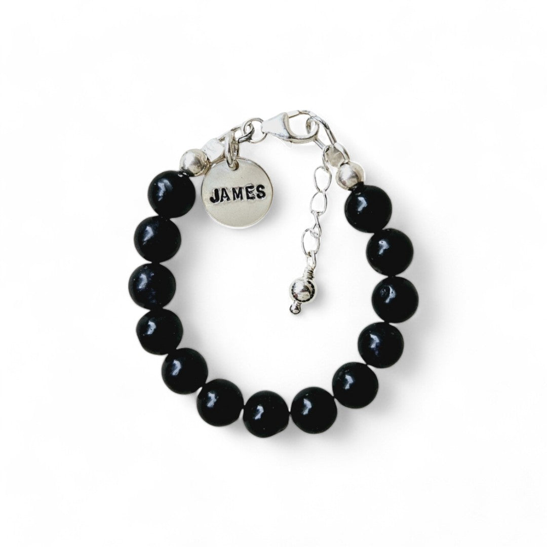 Jongens armband met naam obsidiaan