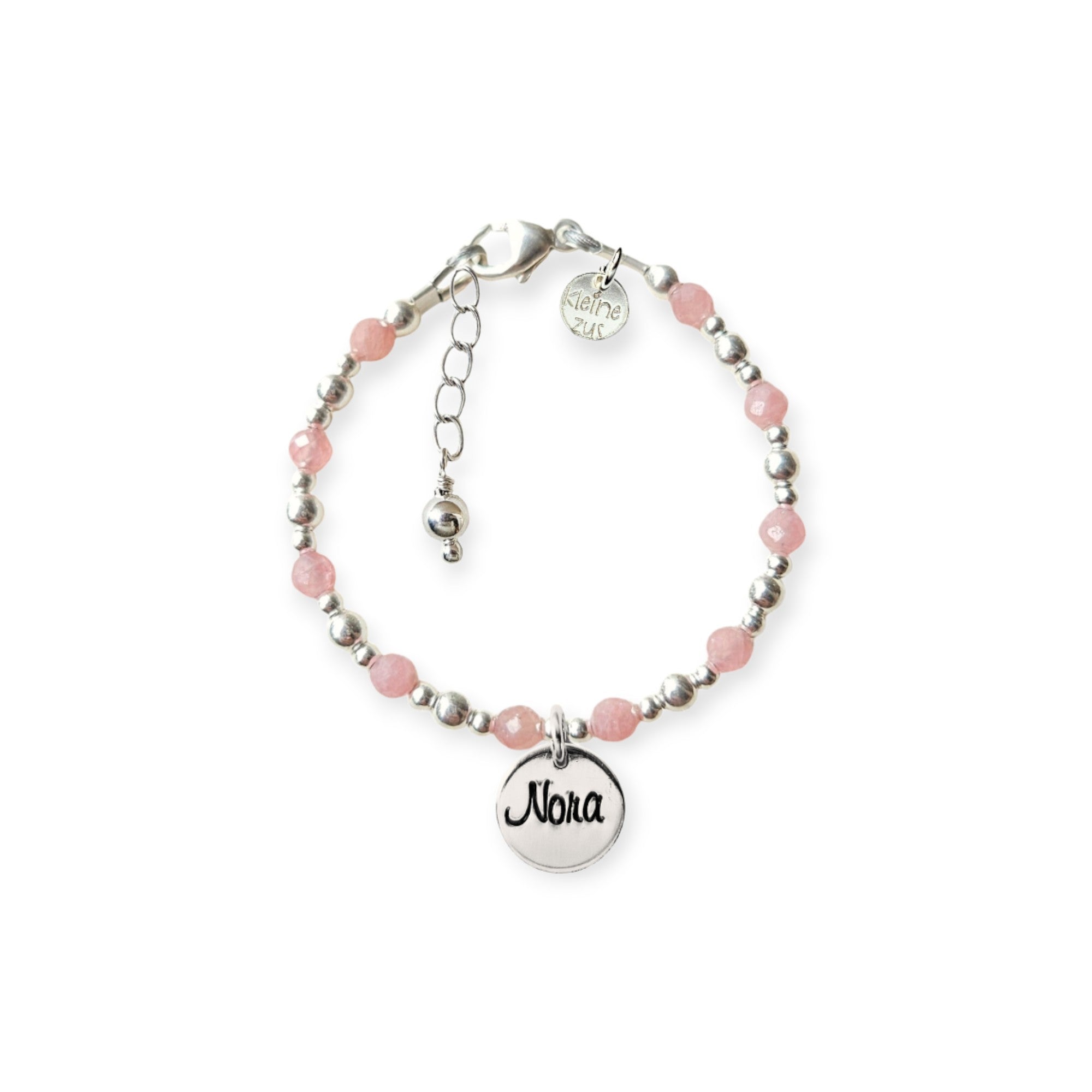 Armband met naam zilver kind rhodochrosiet