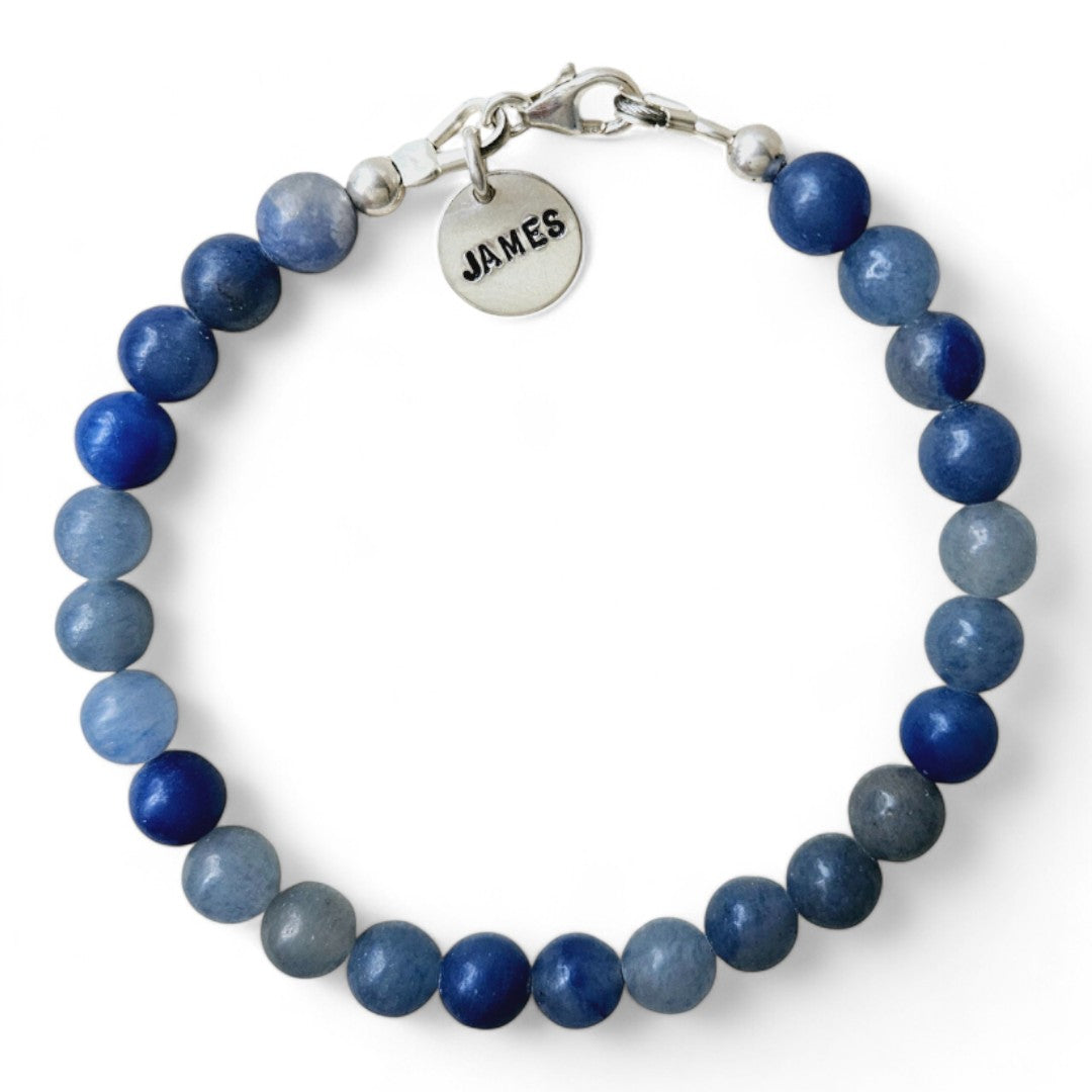 Armband met naam heren blauwe aventurijn