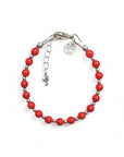 Zilveren babyarmbandje Lauren gemaakt van 2mm kraaltjes gecombineerd met bloedkoraal