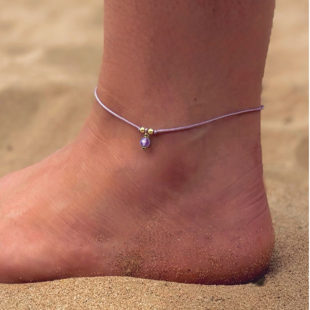 Enkelbandje koord | Met geboortesteen | GOUD - GOLD FILLED WATERPROOF - Kleine Zus