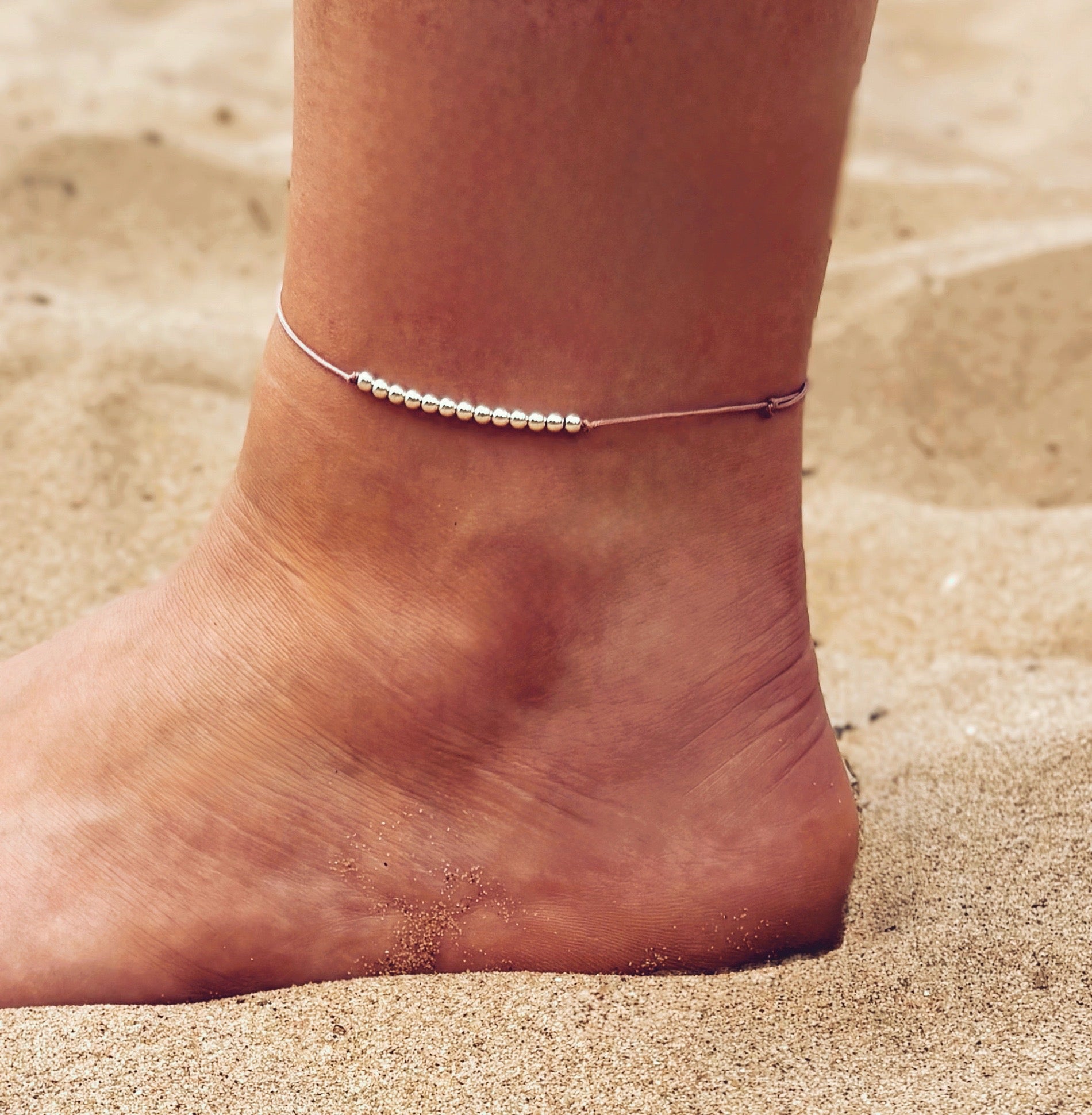 Enkelbandje koord | Zilveren kraaltjes | .925 STERLING ZILVER - Kleine Zus