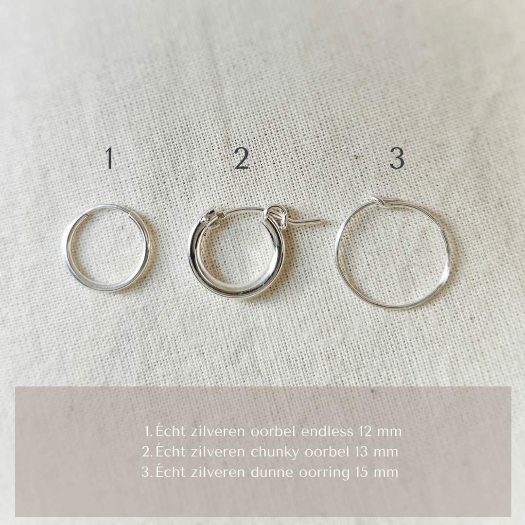 Oorbellen zilver met edelsteen | 12 mm endless hoops | .925 STERLING ZILVER - Kleine Zus