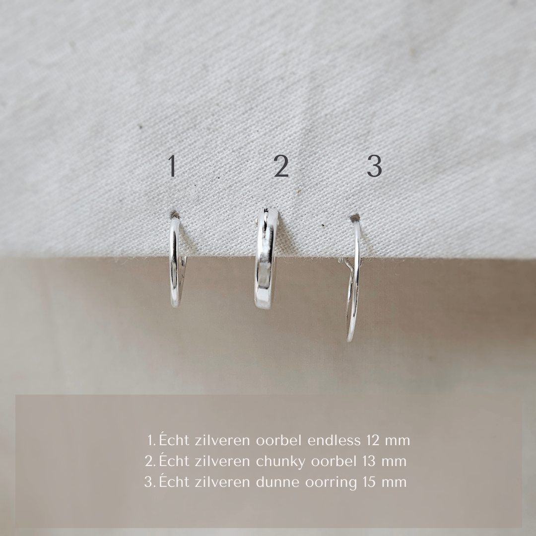 Oorbellen zilver met edelsteen | 12 mm endless hoops | .925 STERLING ZILVER - Kleine Zus