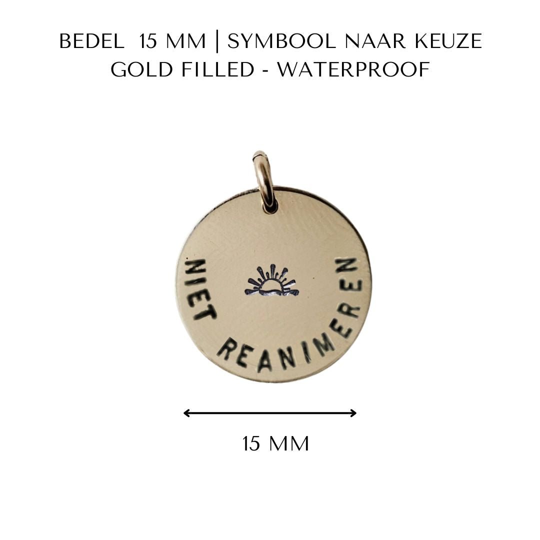 Niet reanimeren penning met symbool | 15 mm | GOUD - GOLD FILLED - Kleine Zus