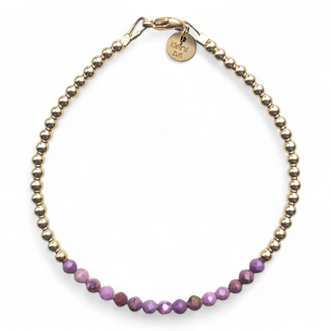 Gouden dames armband Pien met 3mm gouden kraaltjes gecombineerd met lepidoliet