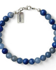 Armband heren zilver Jack met 6mm natuursteenkralen blauwe Aventurijn, aan de sluiting hangt een zilveren naambedel