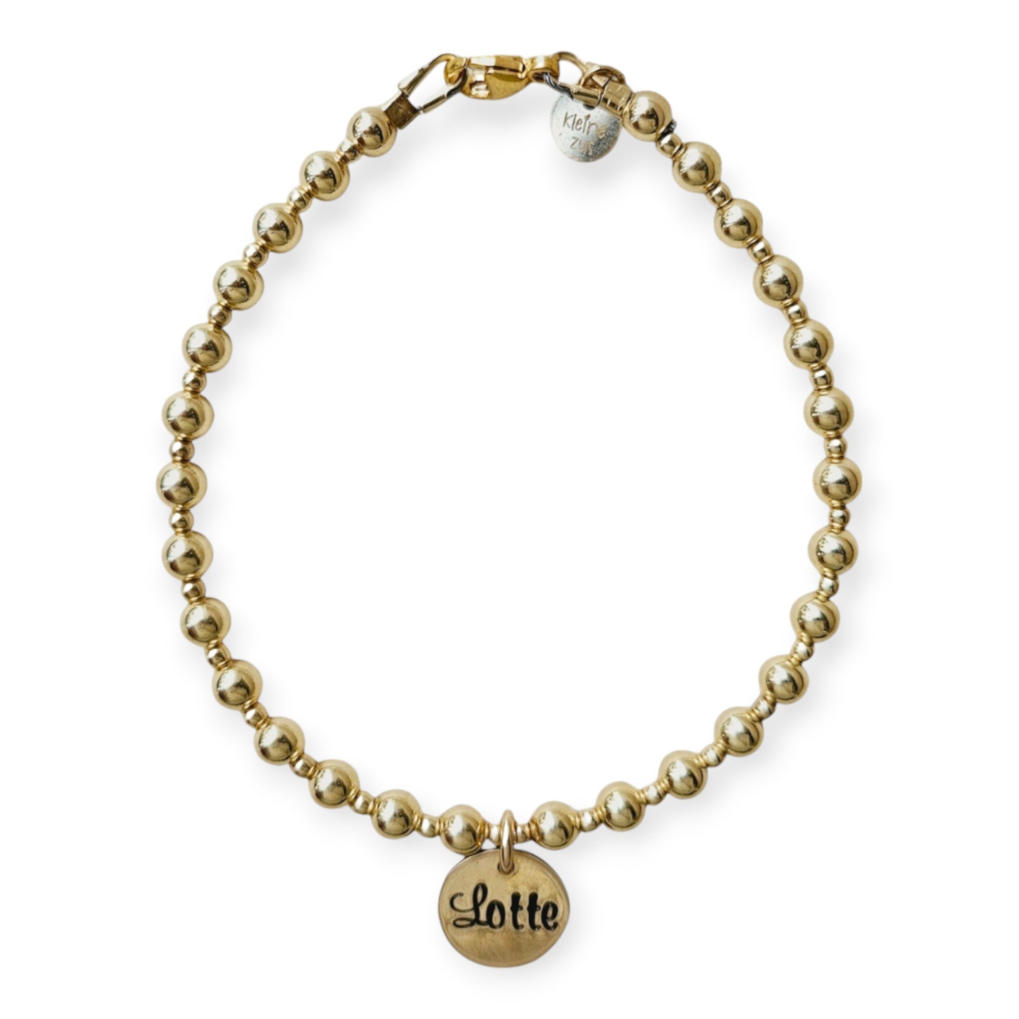 Armband met naam dames goud dots met  4 en 2 mm kralen handgemaakt