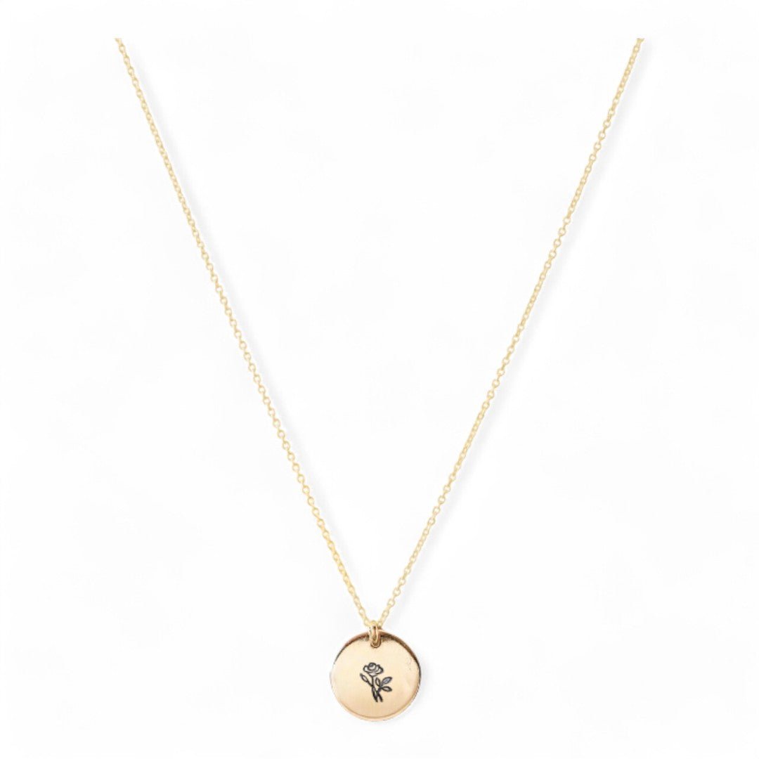 Gouden dames ketting met geboortebloem, aan de ketting hangt een gouden bedel van 10mm