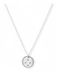 Zilveren dames ketting, aan de ketting hangt een bedel van 15mm. Op de bedel kunnen 4 letters gestempeld worden, de bedel heeft een sierrand