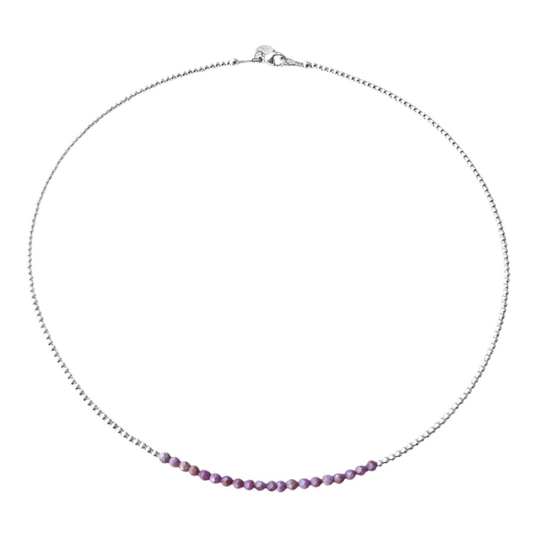 Zilveren dames ketting met 2mm zilveren kraaltjes en edelsteen