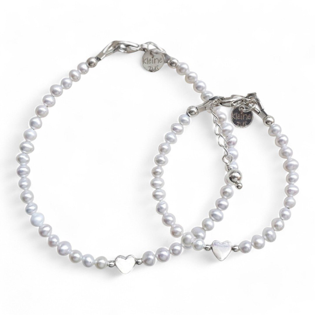 Moeder dochter armband zilver Miracle heart met parels met in het midden een hartjeskraal