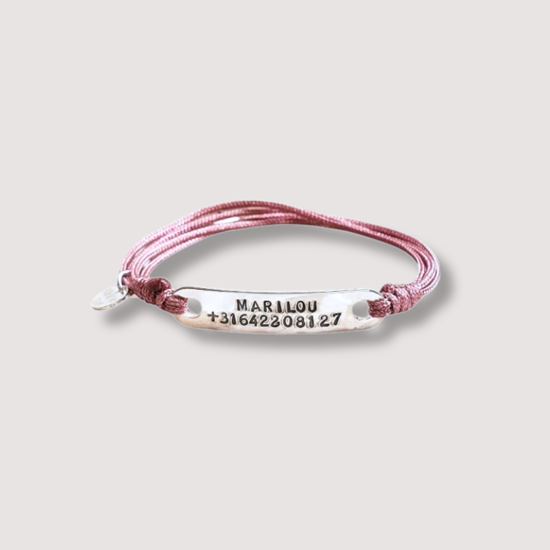 SOS armband echt.925 zilver met koord handgemaakt