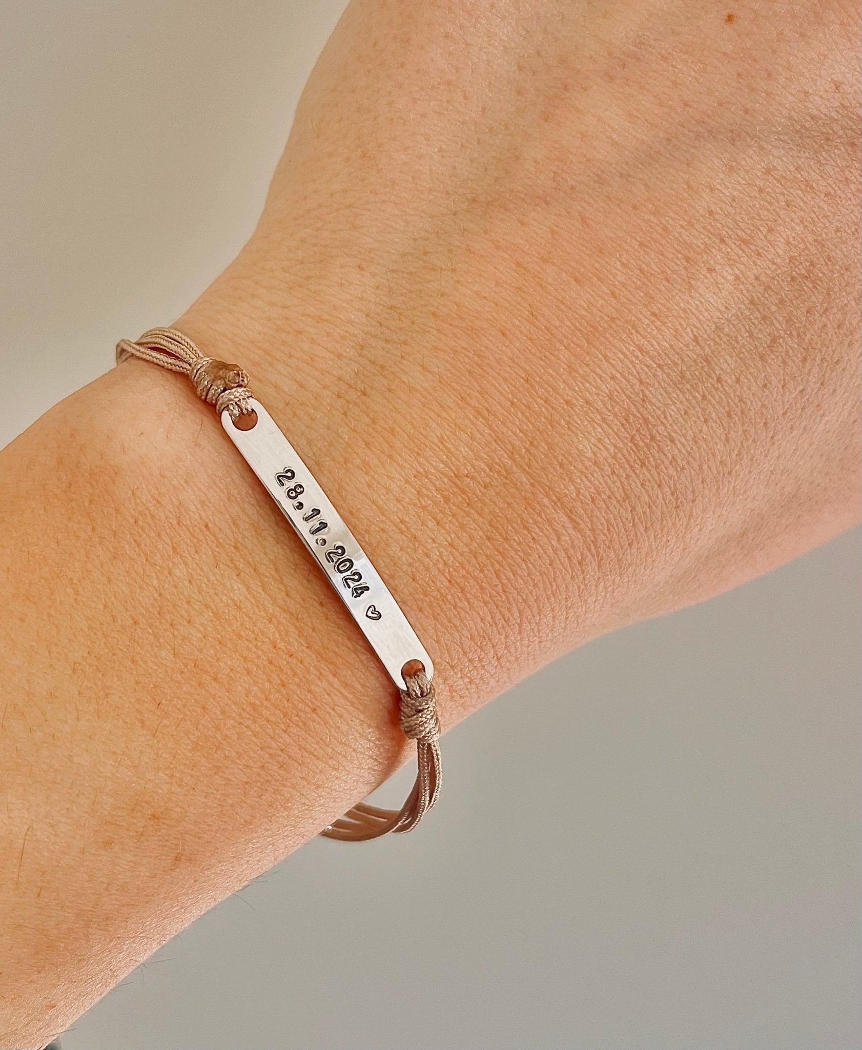 Armband met datum | Koord | Suus | .925 STERLING ZILVER - Kleine Zus