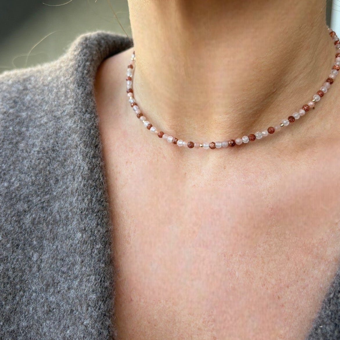 Ketting gouden kralen en edelsteen | Feestdagen | GOUD | GOLD FILLED - Kleine Zus