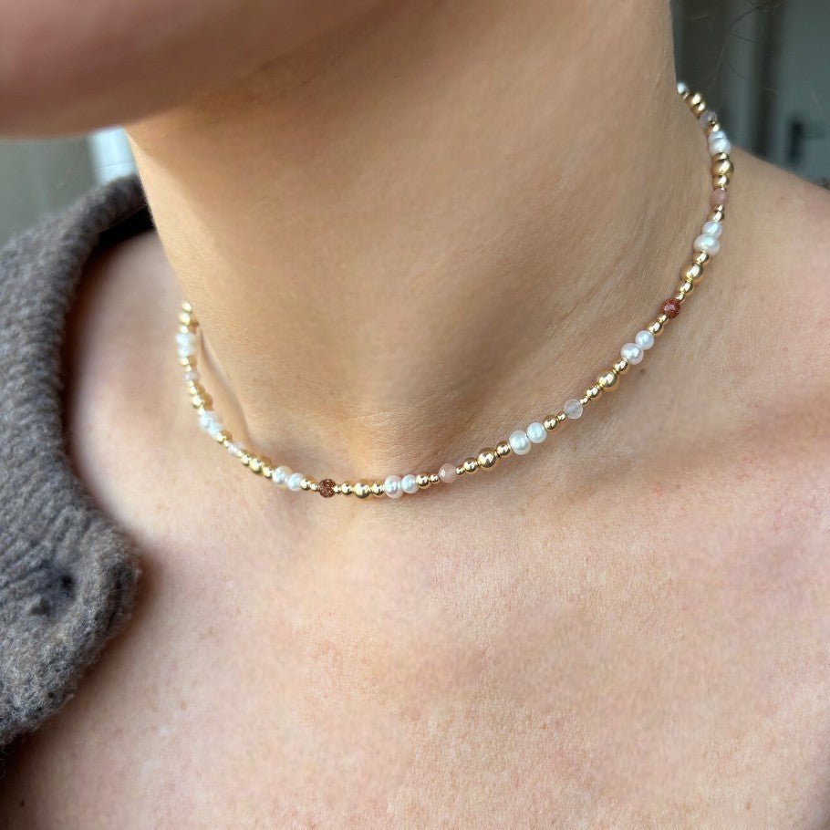 Ketting gouden kralen en edelsteen | Feestdagen | GOUD - GOLD FILLED - Kleine Zus