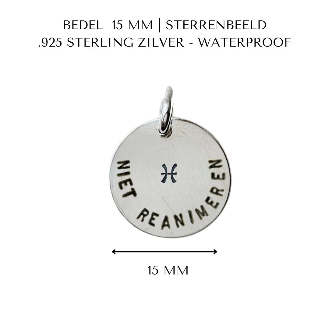 Niet reanimeren penning met sterrenbeeld | 15 mm | .925 STERLING ZILVER - Kleine Zus