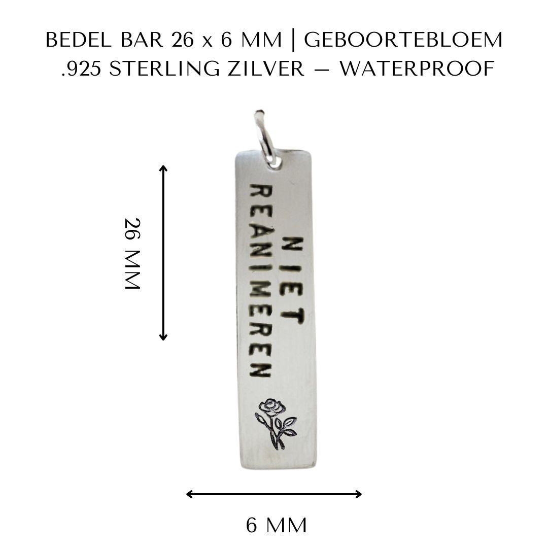 Niet reanimeren penning met geboortebloem | Bar | .925 STERLING ZILVER - Kleine Zus