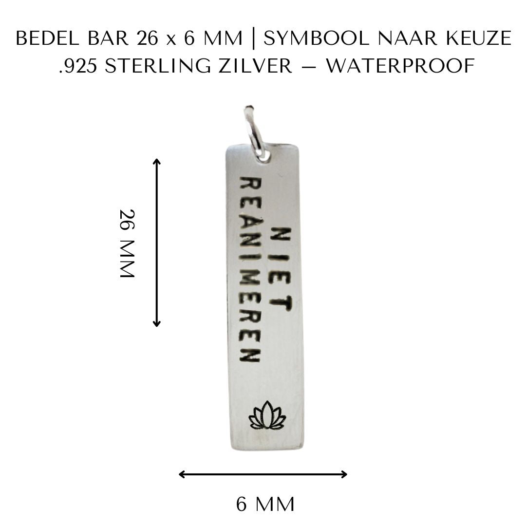 Niet reanimeren penning met symbool | Bar | .925 STERLING ZILVER - Kleine Zus
