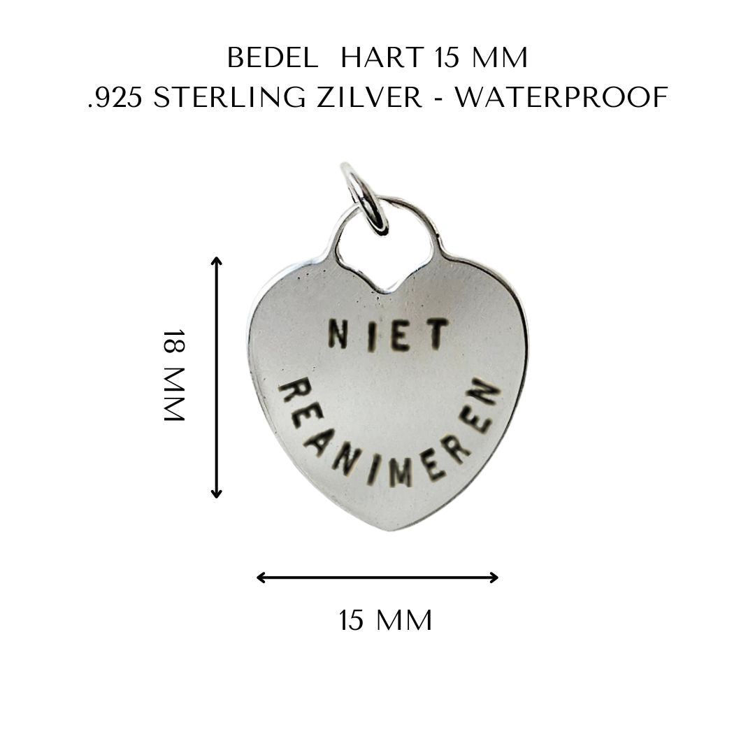 Niet reanimeren penning | hart 15 mm | .925 STERLING ZILVER - Kleine Zus