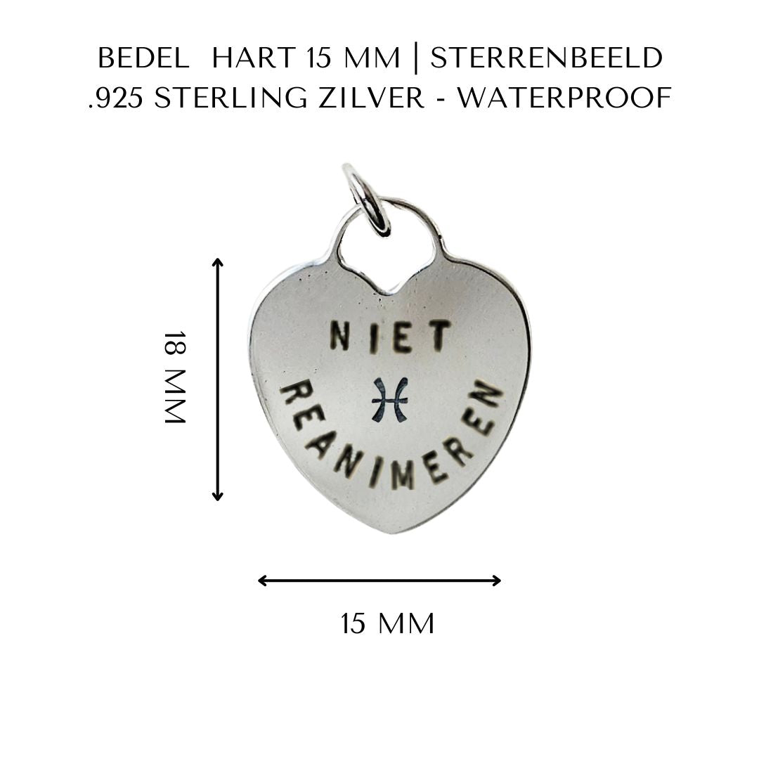 Niet reanimeren penning met sterrenbeeld | hart 15 mm | .925 STERLING ZILVER - Kleine Zus
