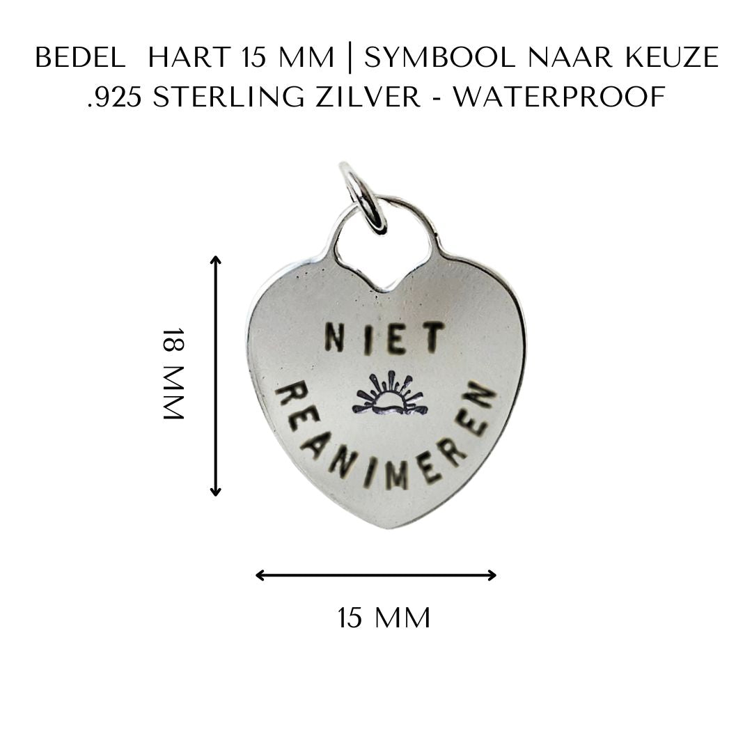 Niet reanimeren penning met symbool | hart 15 mm | .925 STERLING ZILVER - Kleine Zus