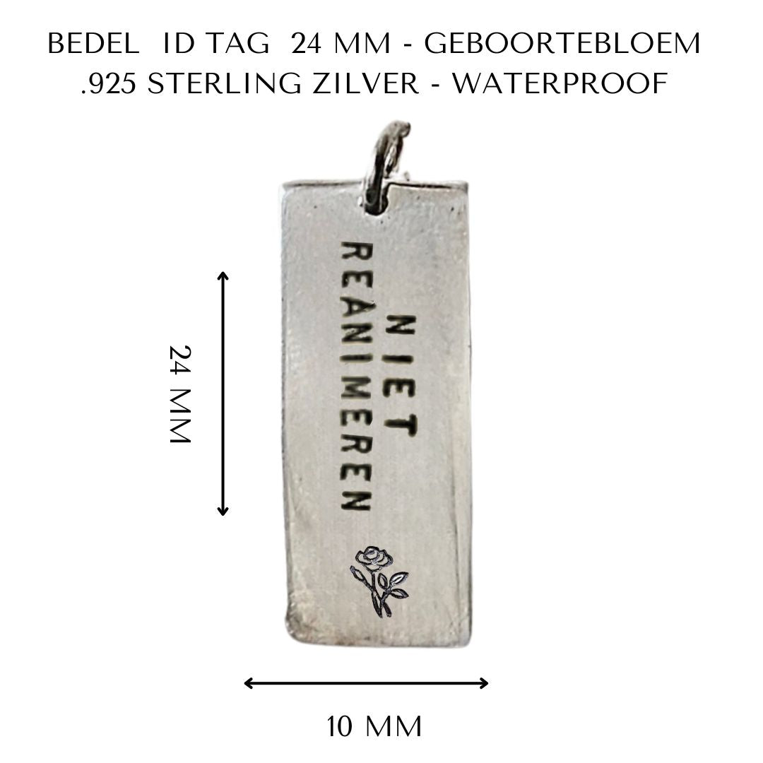 Niet reanimeren penning met geboortebloem | Tag | .925 STERLING ZILVER - Kleine Zus