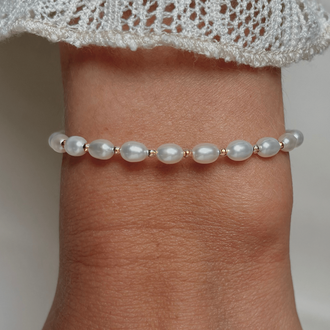 Gouden dames armband Luna met parels