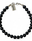 Zilveren herenarmband Joeri met 6mm natuursteenkralen Obsidiaan, aan de sluiting hangt een zilveren naambedel