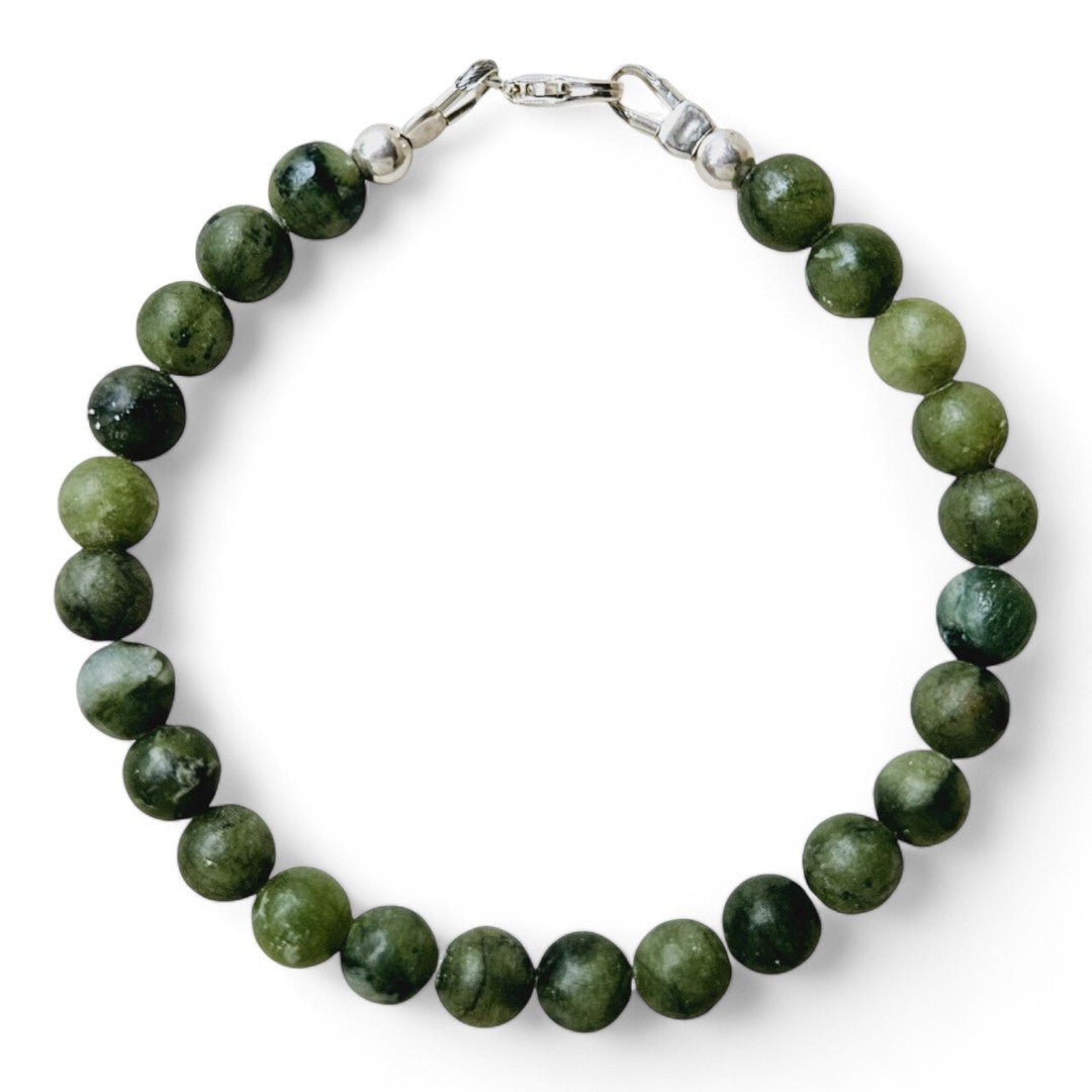 Armband heren zilver Midas met 6mm natuursteenkralen groene Taiwanjade