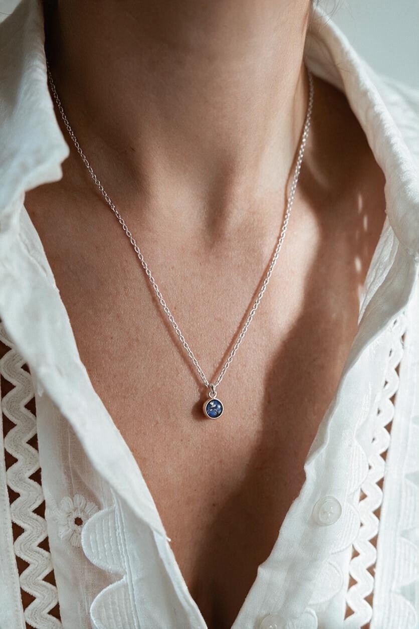 As ketting met as hanger | .925 STERLING ZILVER - BLAUW - Kleine Zus