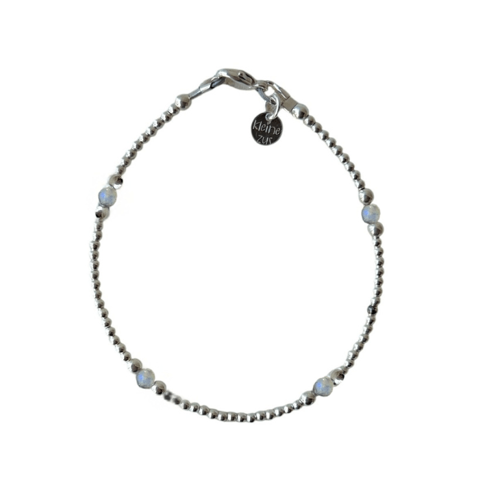 Zilveren damesarmband met 3mm zilveren kralen in combinatie met edelsteen