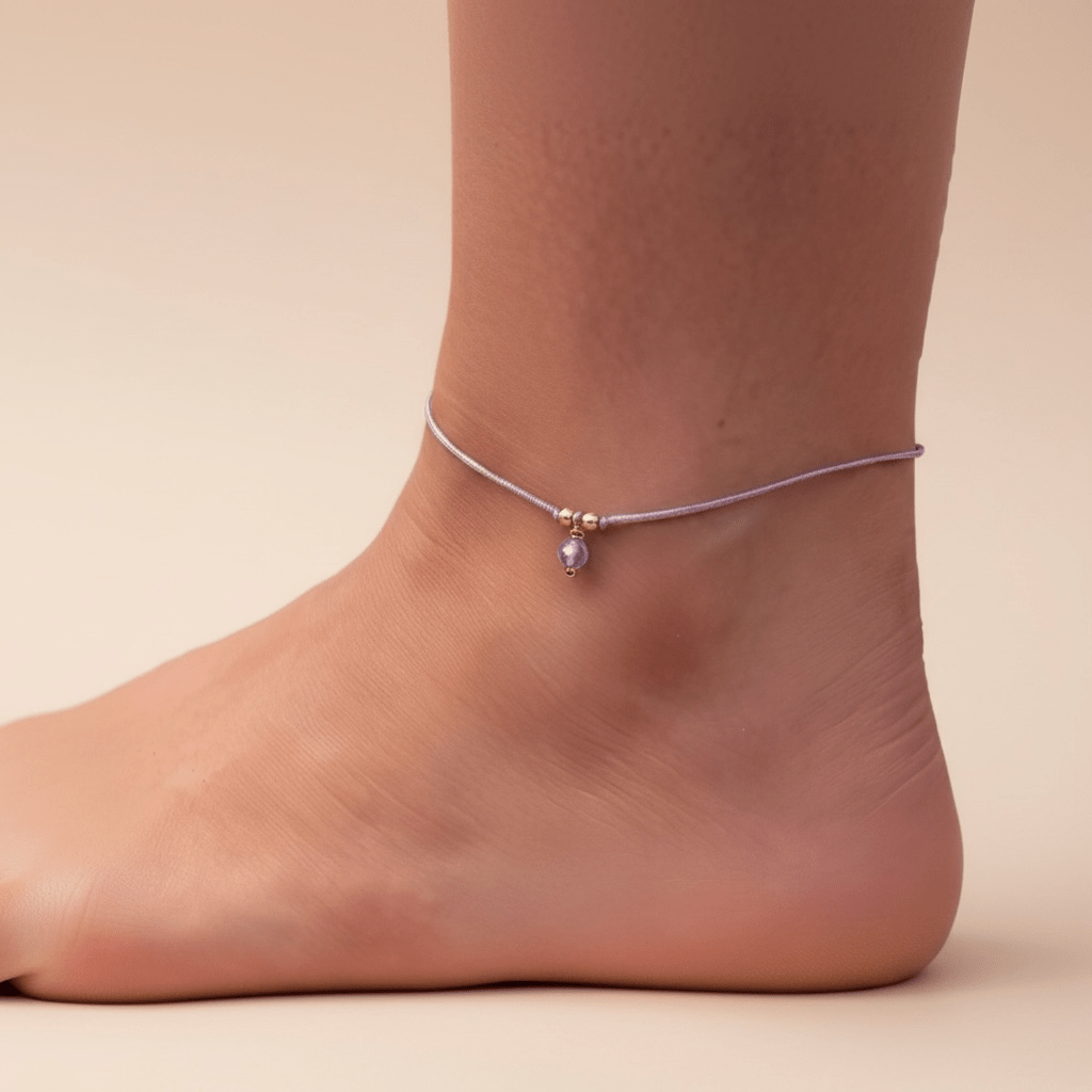 Enkelbandje koord | Met geboortesteen | GOUD - GOLD FILLED WATERPROOF - Kleine Zus