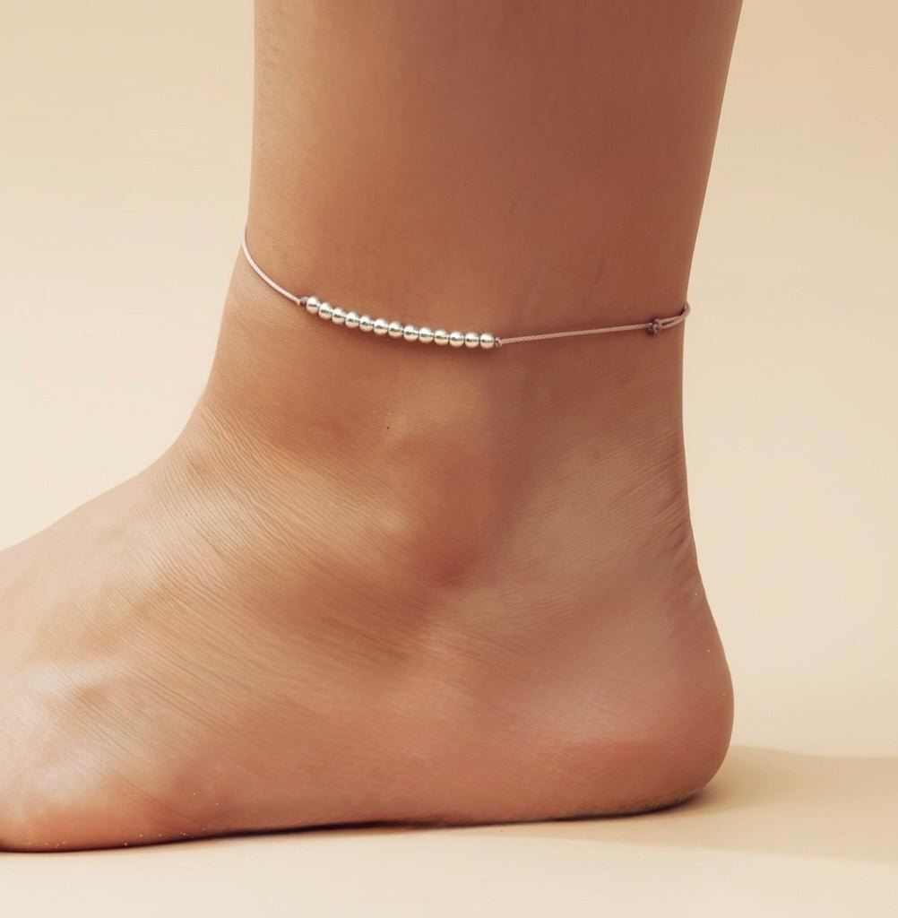 Enkelbandje koord | Zilveren kraaltjes | .925 STERLING ZILVER - Kleine Zus