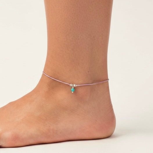 Enkelbandje koord | Met geboortesteen | .925 STERLING ZILVER - Kleine Zus