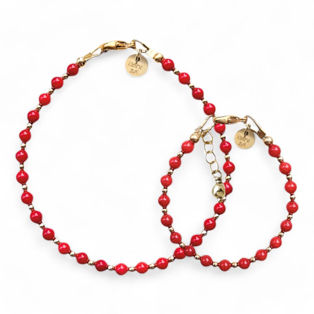 Moeder dochter armband goud Lauren met bloedkoraal