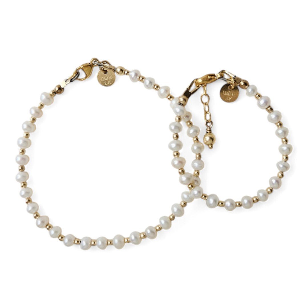 Moeder dochter armband Lauren met 2mm kraaltjes gecombineerd met parels