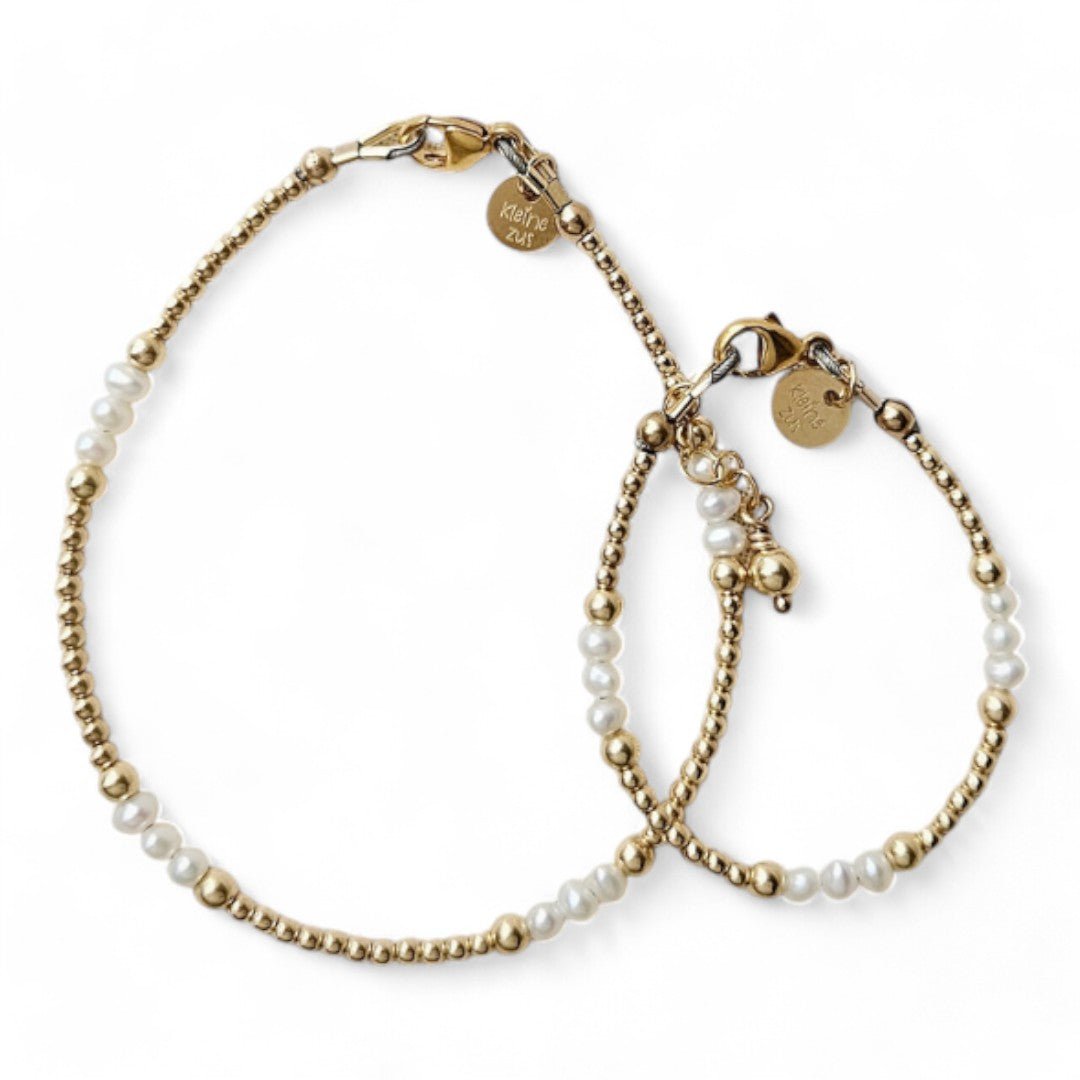 Moeder dochter armband Nova met 3 en 2mm kraaltjes gecombineerd met parels