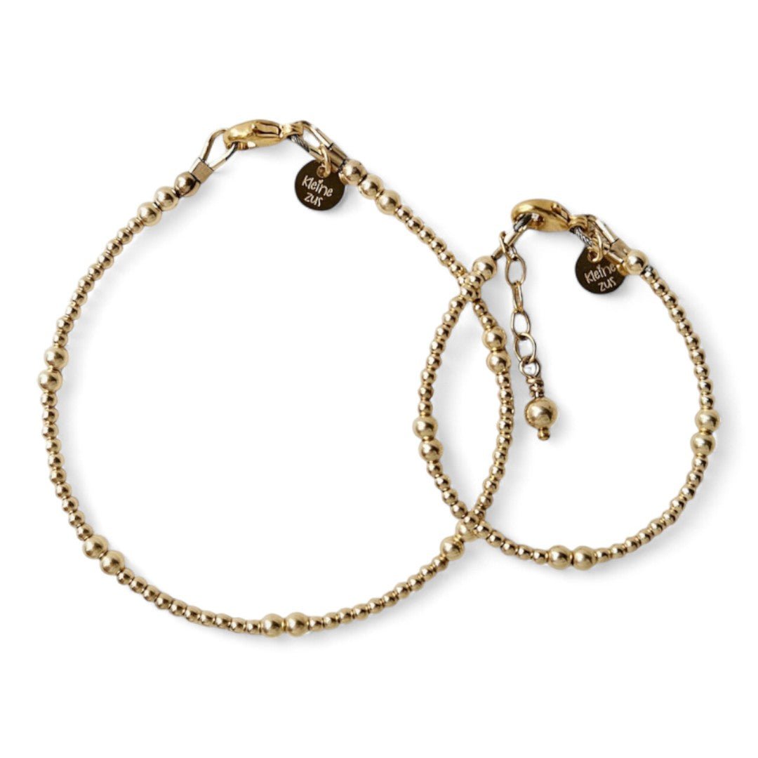 Moeder dochter armband goud Pip met 3 en 2mm kraaltjes gecombineerd
