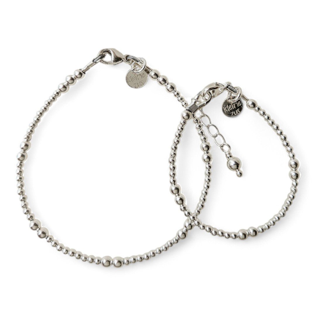 Moeder dochter armband zilver Pip met 3 en 2mm kraaltjes gecombineerd